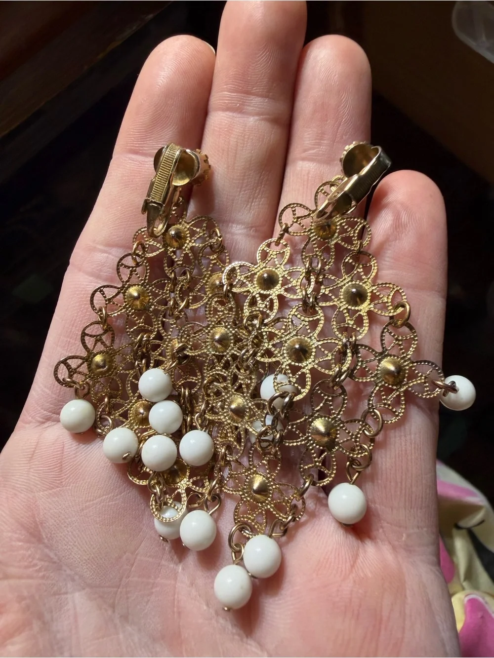 vintage gold-tone filigree chandelier earrings